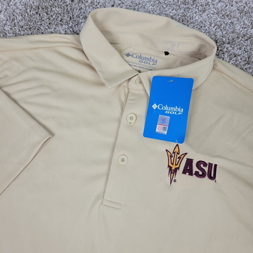 NWT Columbia Golf ASU Sun Devils Mens Large Solid Gold Performance Stretch Polo
